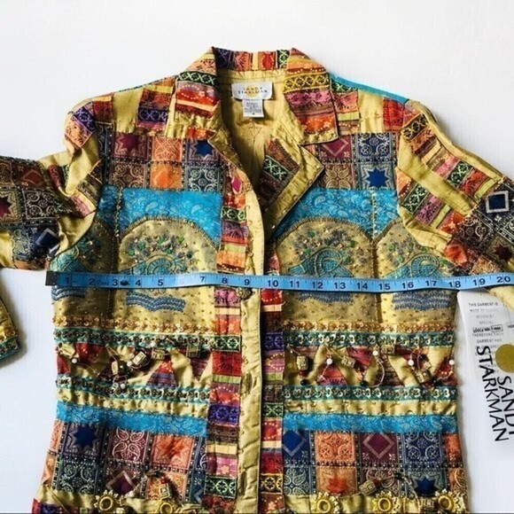 Sandy Starkman Boho Jacket Woven Silk Patchwork Embroidery Sequin Granny 90s S - Picture 16 of 16